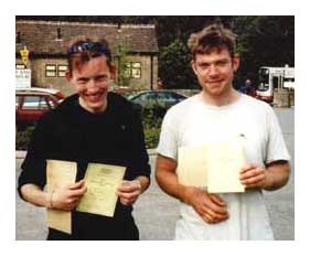 Greg and Rob on completion of the 2001 Chatsworth Challenge .