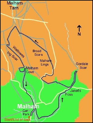 Malham Map - Route taken by Anne and Greg