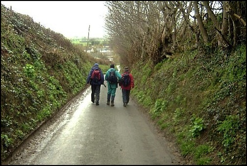 Larry, Peter and Mick walking towards Evenjobb