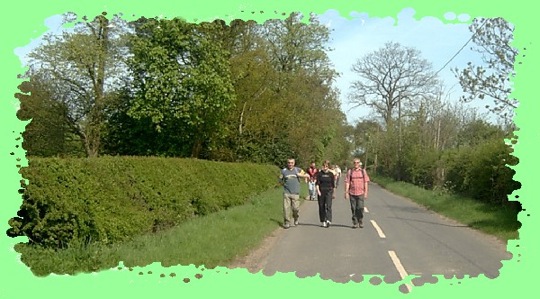 Walking along Benton Green Lane - left to right Richard, Bridget and Jeff.