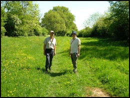 Ken (left) and Jeff in the first meadow we reached after leaving the canal.  Like most of the other meadows we visted it was full of buttercups and other wild flowers .